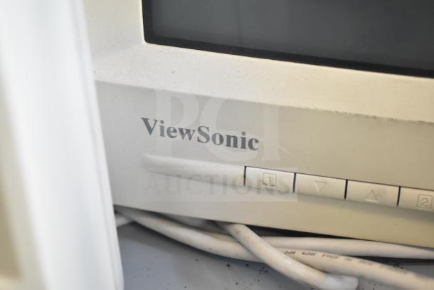 2 ViewSonic E55 VCDTS21914-2M 15" monitors, 100-240V, 1 phase, beige, front control buttons, used condition.