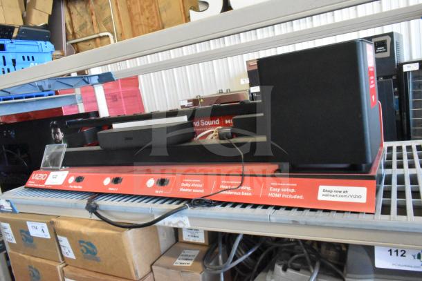 Vizio M Series 5.1 Home Theater Sound Bar System display with subwoofer, easy setup, HDMI included, Dolby Atmos sound.