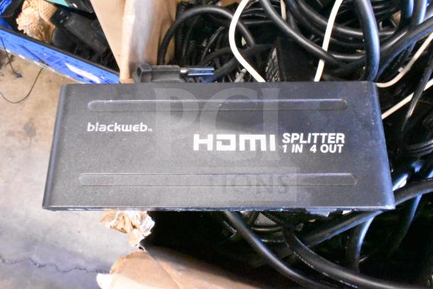 Blackweb HDMI splitter, 1 in 4 out, with cables in used condition.