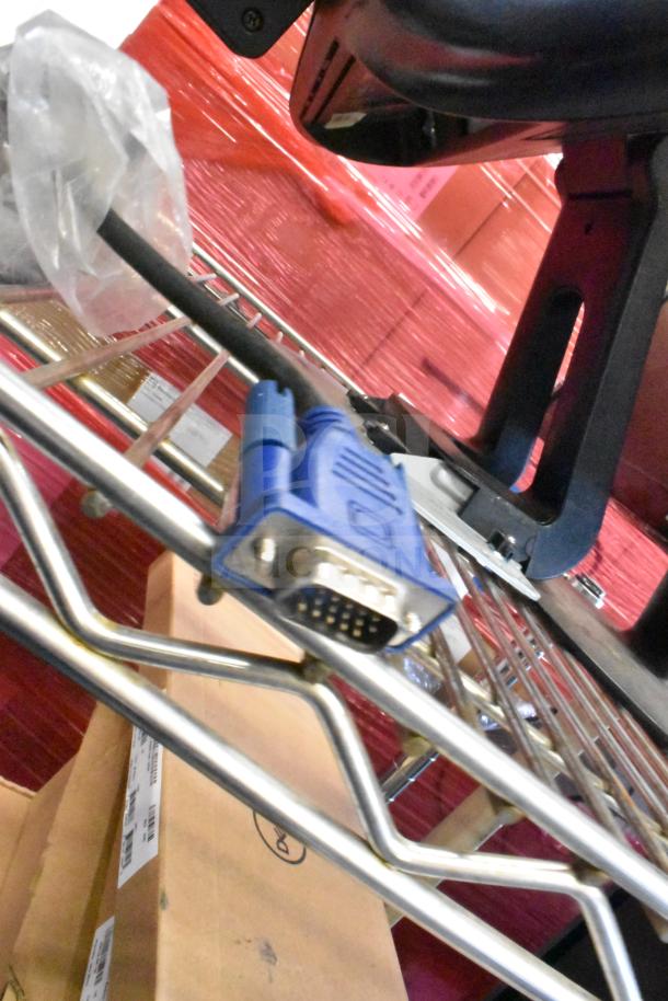 Four assorted monitors: Costar, HP Compaq LE1711, Elo TouchSystems, Acer S240HL. Includes visible VGA cable and packaging.