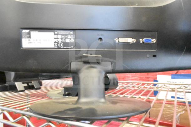 Four monitors including Costar, HP Compaq LE1711, Elo TouchSystems, and Acer S240HL; shown with back ports.