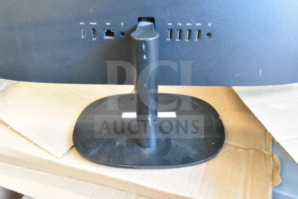 Rear view of a monitor stand with multiple USB ports and HDMI input. Part of a lot of five monitors including HP, Onn ONA18HO015, Dell E2414Ht, IBM.