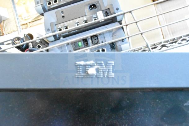 5 monitors including HP, Onn ONA18HO015 21.5", Dell E2414Ht, IBM; slightly worn, ideal for office setups.