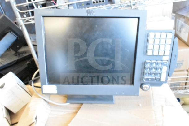 5 assorted monitors including HP, Onn ONA18HO015 21.5", Dell E2414Ht, IBM. Mixed condition, some with visible wear.