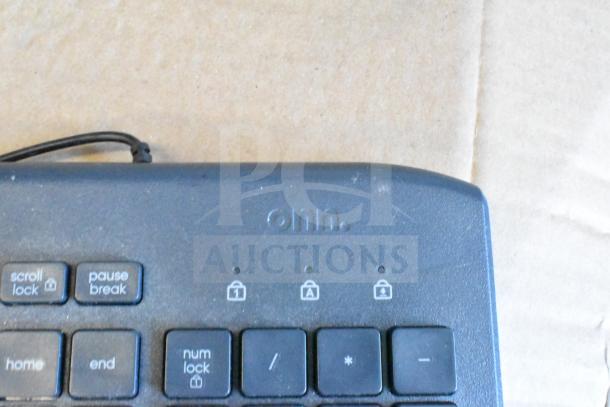 ONN computer keyboard with visible function keys. Worn condition, ideal for bulk auction of 40 items including mice.