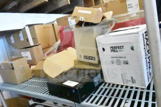 Nine various items including CCTV dome camera, Dell computer tower, Bosch interface plate, Wren Axis camera, cable, Dymo LabelWriter 450 in boxes.