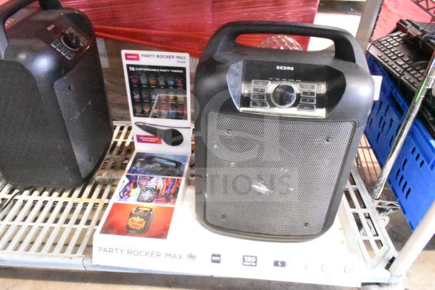 Ion Store Display with Speaker, featuring Party Rocker Max model. Includes 18 customizable themes and microphone.