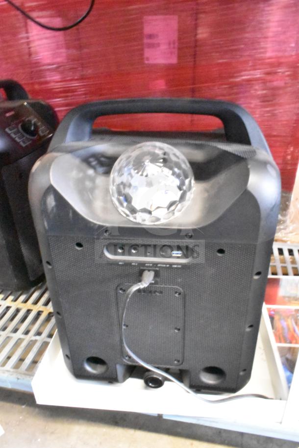 Ion store display speaker with crystal dome top, black casing, USB port, control panel. Used condition.