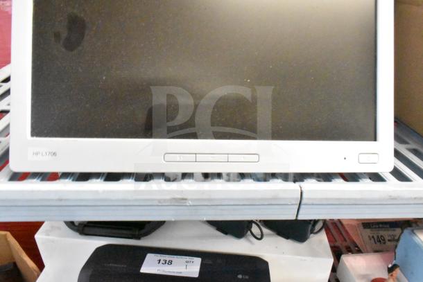 A collection of 25 mixed monitors, including an HP L1706, Samsung, and Dell models. Bidding applies to all items.