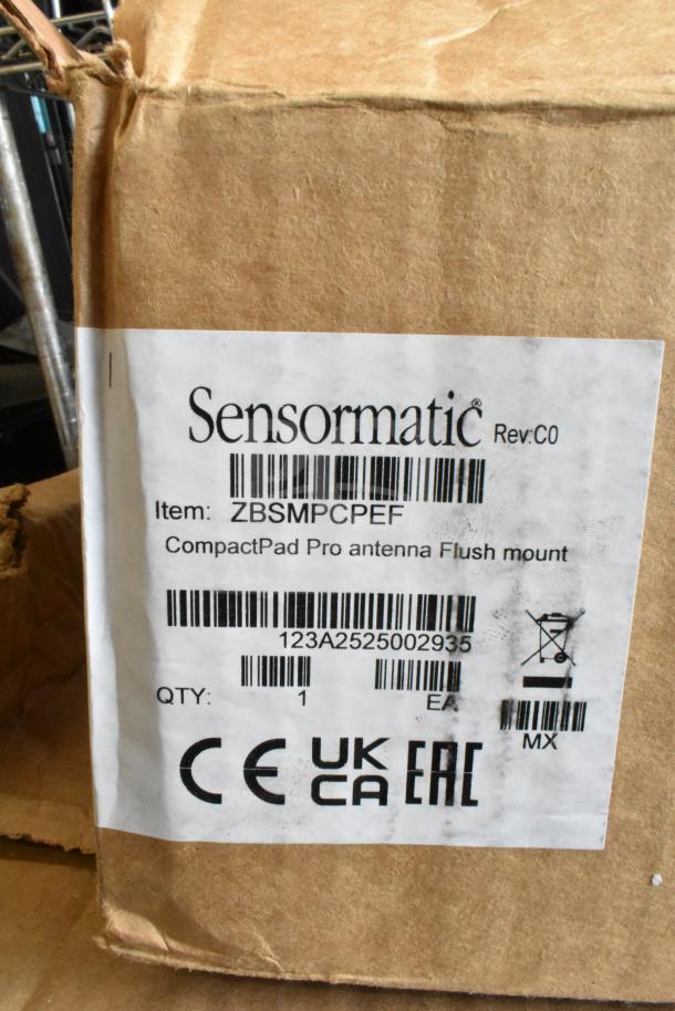 Sensormatic ZBSMPCPEF CompactPad Pro EAS deactivator pad label, includes barcode and certification marks.