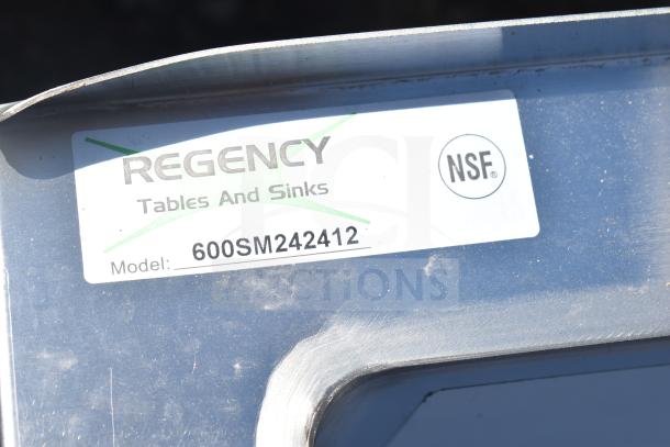 Regency 600SM242412 stainless steel mop sink with model label, NSF certified, 29"x24"x12", 16-gauge, durable construction.
