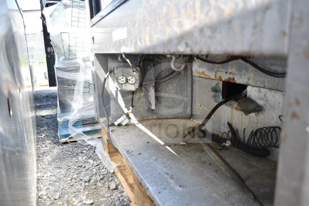 Leader CVK48 S/C commercial deli display case, showing interior electrical components and wiring, some rust visible.