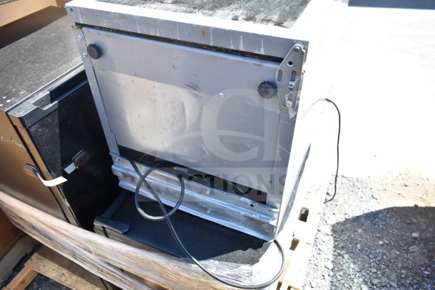 Four mini coolers from Frigidaire, Arctic Air, and Accucold, visible wear. 115 volts, 1 phase, on a pallet.