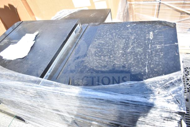 Four mini coolers including Black & Decker, EdgeStar models, wrapped in plastic, showing surface wear, 115 volts, 1 phase.