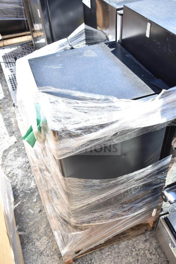 Four mini coolers by Black & Decker, EdgeStar, wrapped in plastic. 115 volts, 1 phase, stackable for auction.