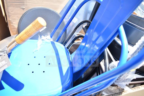 16 new scratch and dent items including blue chairs, tables, and a cake pan. ServIt Model: 423HDM26SA.