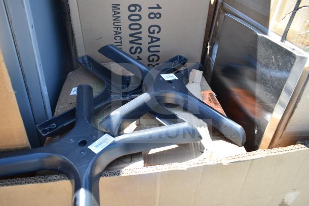 Scratch and dent items including wall corner guard, work table, dolly from ServIt, model 423HDM26SA, in box.