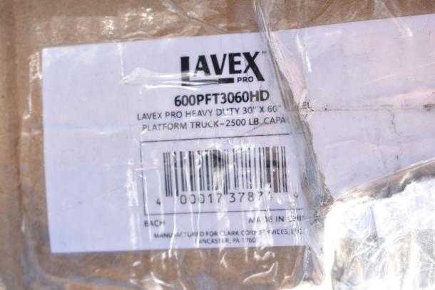 Label of Lavex Pro 600PFT3060HD platform truck; heavy duty, 30"x60", 2500 lb. capacity, made in China.