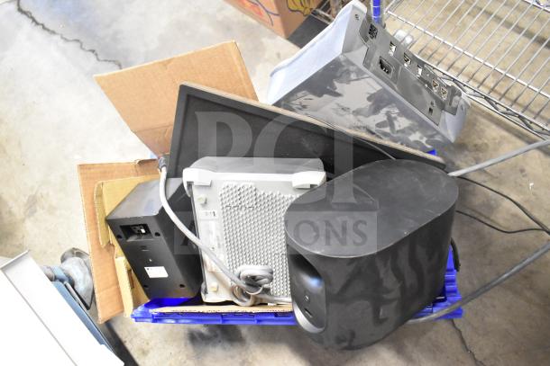 Lot of various electronics including Vizio SV510XW-0906 subwoofer, Sensormatic ZBSMPROE antenna deactivator, assorted condition.