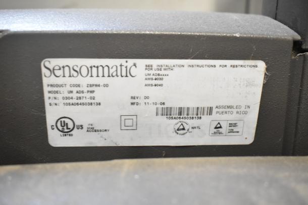Sensormatic antitheft detector label showing product code ZSPM4-0D, model UM ADS-PMP, and assembly details.