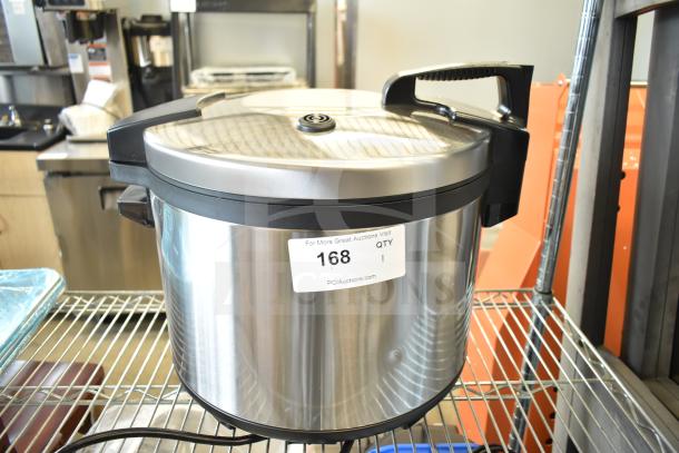 Brand new Proctor Silex 37560R 60-cup electric rice cooker, scratch and dent, 120V, stainless steel finish.