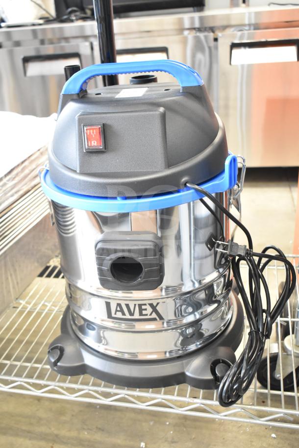 Brand new Lavex 944BJ1235G 5-Gallon Stainless Steel Wet/Dry Vacuum, scratch and dent, 100-120V, toolkit included.
