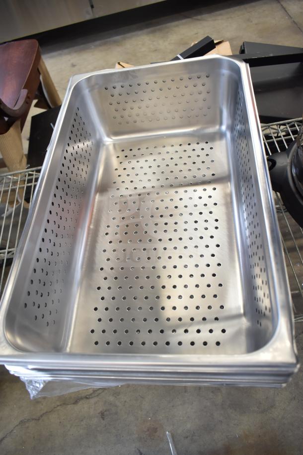 Stainless steel drop-in bin, perforated design, brand new with minor scratches, part of a lot of 15.