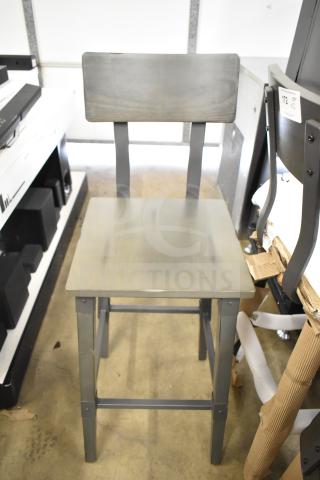 Bar height chair with wood pattern seat and backrest, metal frame, scratch and dent condition, set of 12.