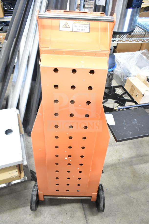 BRAND NEW Fryclone 259OS100 fryer oil shuttle, 70-100 lb. capacity, scratch and dent, perforated design, caution label visible.