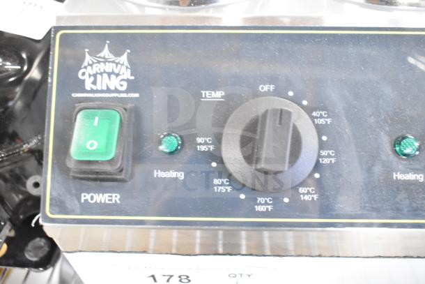 Brand new Carnival King 382SBW4 sauce warmer, quad 32 oz., 120V, 1 phase, with temperature control settings, scratch and dent.
