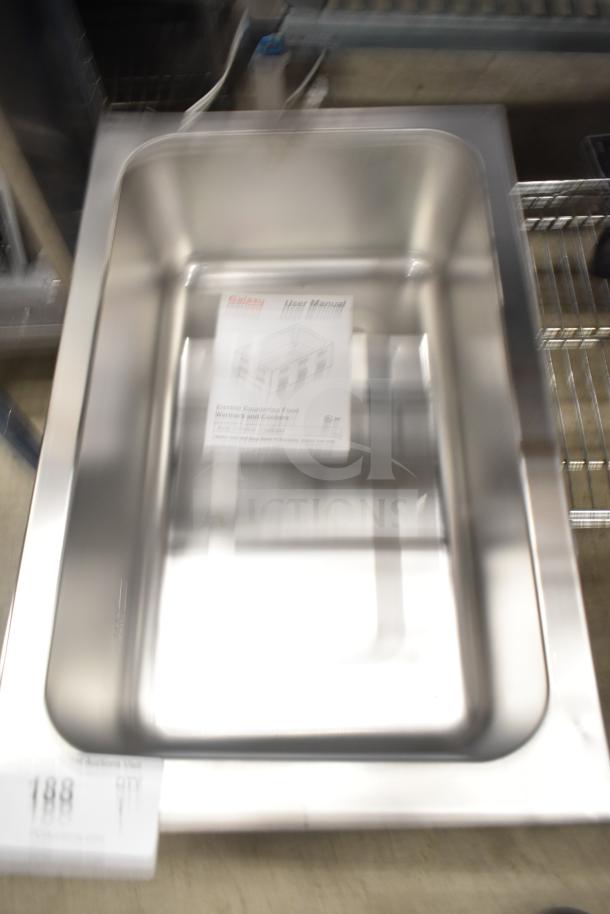 Brand new Galaxy 177GWC50E 12"x20" electric countertop food warmer, 120V. Includes user manual. Scratch and dent item.