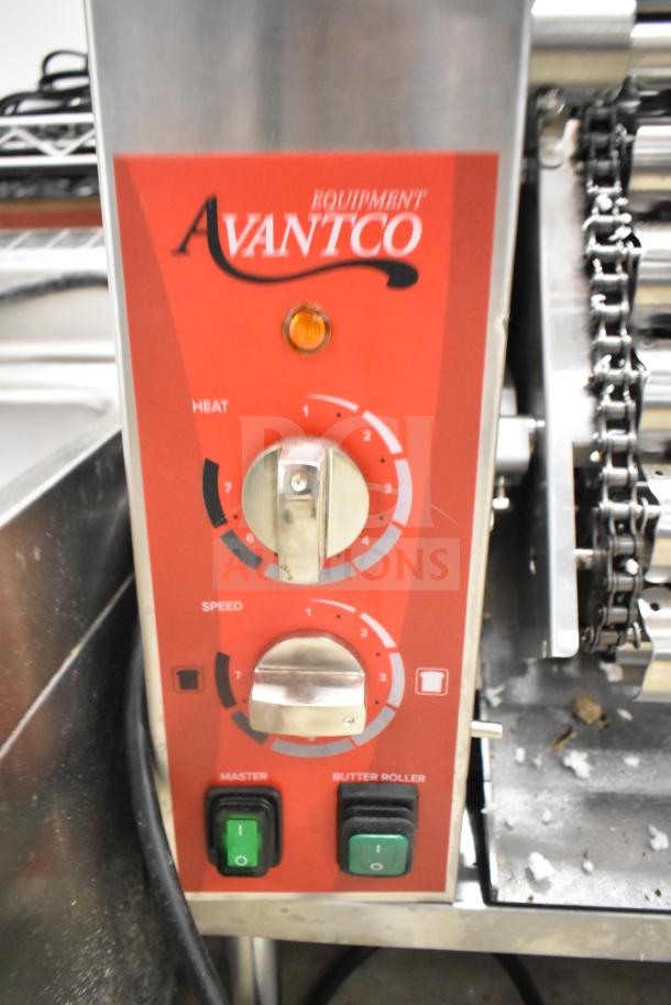 Brand new Avantco 184T18A commercial bun toaster, 120V, 1 phase. Scratch and dent condition. Features adjustable heat and speed controls.