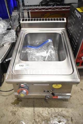 Arcobaleno APCT24 electric countertop pasta cooker, 4.5-gallon capacity, 230 volts, 1 phase, visible control knobs, stainless steel.