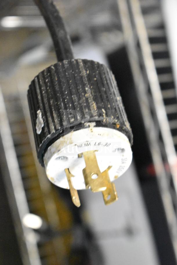 Arcobaleno APCT24 Elena 4.5 Gallon Electric Pasta Cooker plug, NEMA L6-30, showing wear. 230 Volts, 1 Phase connection.