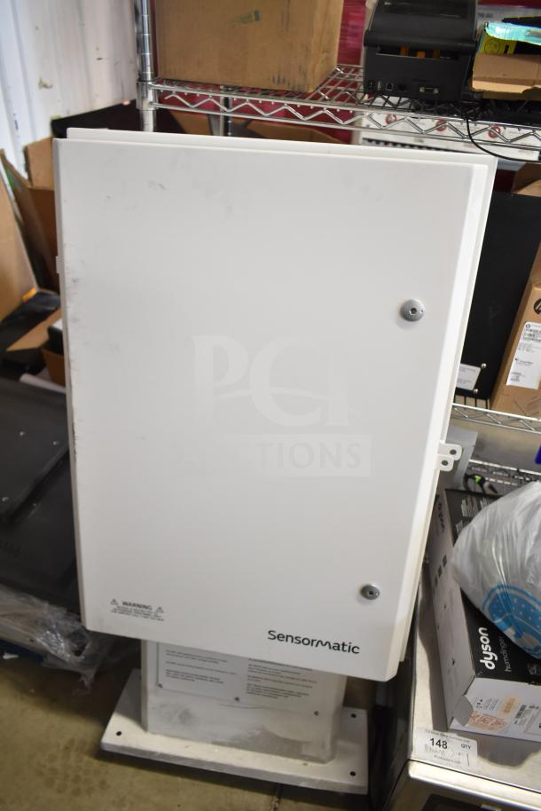 Sensormatic ZPUODPP-ENC-2 outdoor cabinet, white, sturdy metal construction, good condition, visible Sensormatic branding.