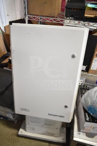 Sensormatic ZPUODPP-ENC-2 outdoor cabinet, white, sturdy metal construction, good condition, visible Sensormatic branding.