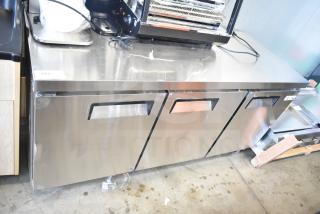 Brand new Avantco 178AU72R 3-door undercounter cooler. Scratch and dent condition, 115 volts, 1 phase.