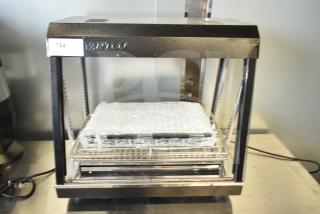 Brand new Avantco 177HDC26 26" heated display case, 3 shelves, missing glass panels, sliding doors, 120V, scratch and dent.