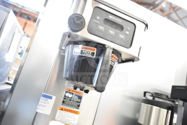 BRAND NEW 2025 Bunn ICB-DV 53100.0100 BrewWISE Infusion Coffee Brewer, stainless steel, 120V, 1 phase, warning labels shown.