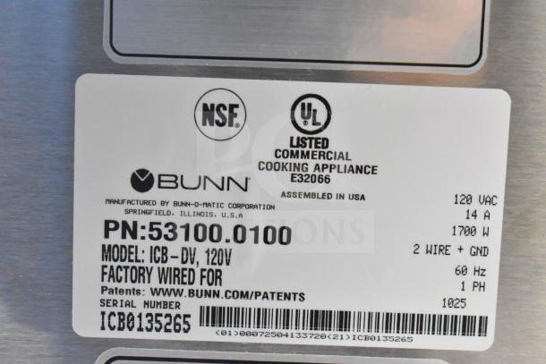 BRAND NEW 2025 Bunn ICB-DV 53100.0100 BrewWISE stainless steel coffee brewer, 120V, single automatic, scratch and dent condition.