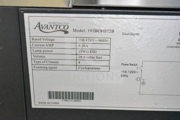 Brand new Avantco 193BCFD72B, 70 7/8" black dry bakery display case with LED lighting. 110-120 volts, 1 phase.