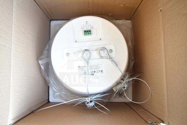 7 Electro-Voice EVID-P6.2W speakers in box, white, new condition, labeled with model and input details.