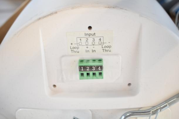 7 Electro-Voice EVID-P6.2W speakers with input configuration. Loop Thru and In In connectors visible.