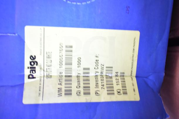 Paige Datacom Solutions 12/2C STR ZIP CL3 white cable label on blue packaging, inventory code 74183RWZ.