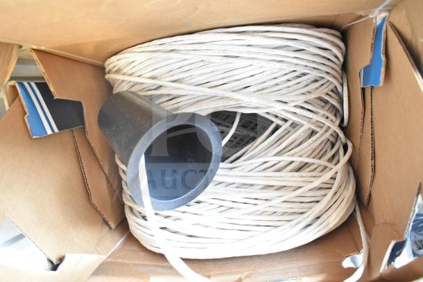 3 Paige Datacom Solutions 12/2C STR ZIP CL3 white cables, coiled in box, suitable for data communication, like-new condition.