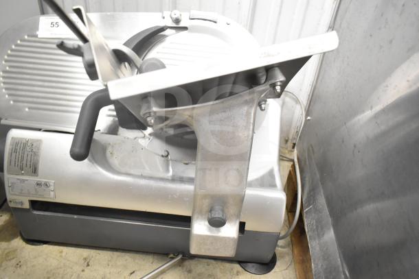 Hobart 2912 commercial meat slicer, stainless steel, 115 volts, 1 phase, with visible manufacturer labels, in good condition.
