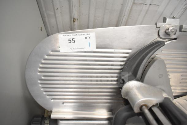 Hobart 2912 Commercial Meat Slicer, 115V, 1 Phase, stainless steel, countertop model in used condition with auction tag.