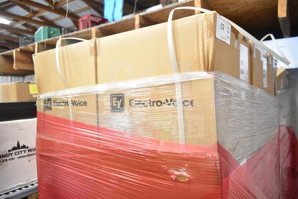 30 sealed boxes of Electro-Voice EVID-P6.2UW pendant speakers, 6.5", new scratch and dent, labeled "Electro-Voice."