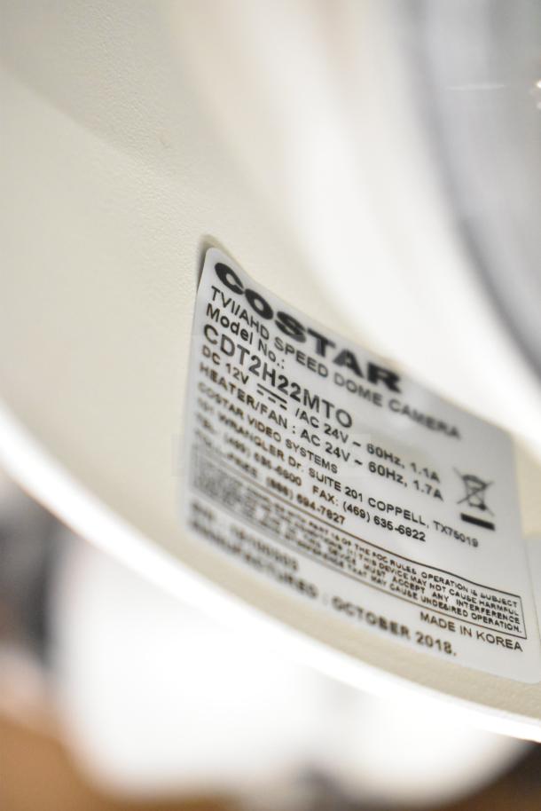 Costar CDT2H22MTO TVI/AHD Speed Dome Camera label showing model and power specifications, made in Korea, October 2018.