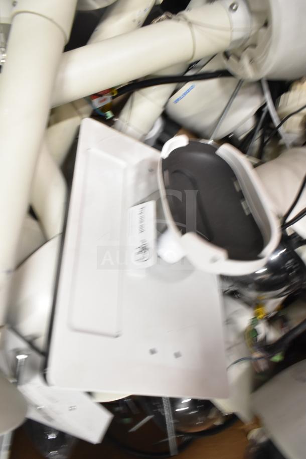 24 assorted items including Costar CDT2H22MTO TVI/AHD speed dome cameras and Wren monitor, unorganized.